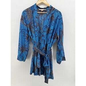 Victorias Secret Robe Womens One Size Blue Floral Kimono Lingerie W Pockets